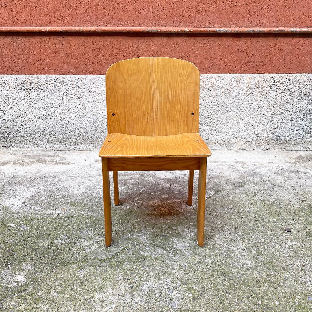 Late 20th Century Italian Modern Set of Four Solid Wood Chairs, 1980s