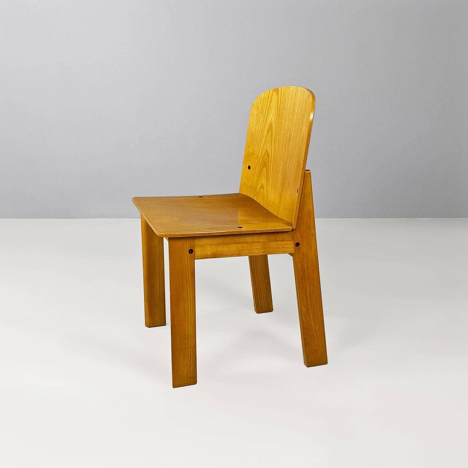 Late 20th Century Italian modern set of four solid wood chairs, 1980s For Sale