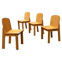 Italian Modern Set of Four Solid Wood Chairs, 1980s
