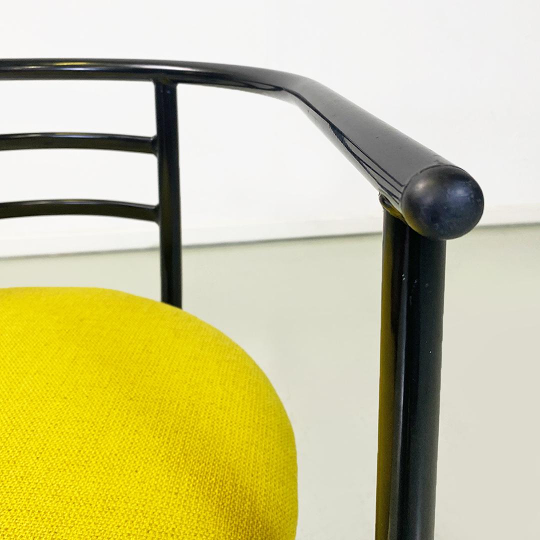 Italian modern set of six black metal and lemon yellow cotton chairs, 1980s For Sale 3