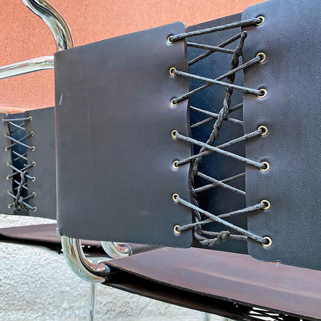 Italian Modern Set of Steel and Leather Chairs like Cantilever S33, Gavina 1970s 7