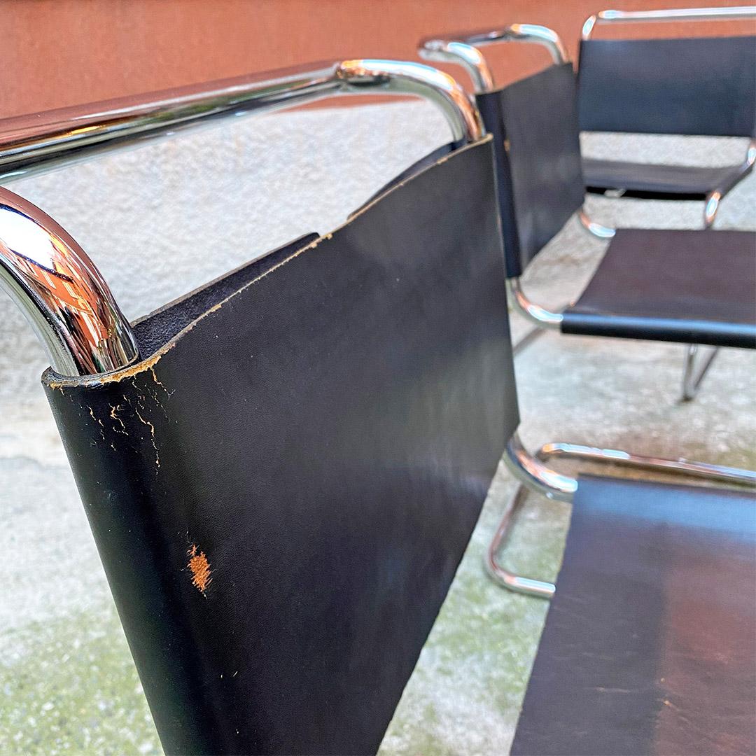 Italian Modern Set of Steel and Leather Chairs like Cantilever S33, Gavina 1970s 9