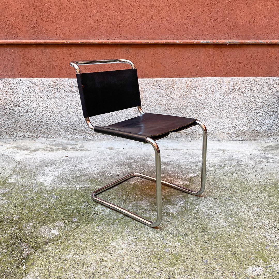 Italian Modern Set of Steel and Leather Chairs like Cantilever S33, Gavina 1970s In Good Condition In MIlano, IT