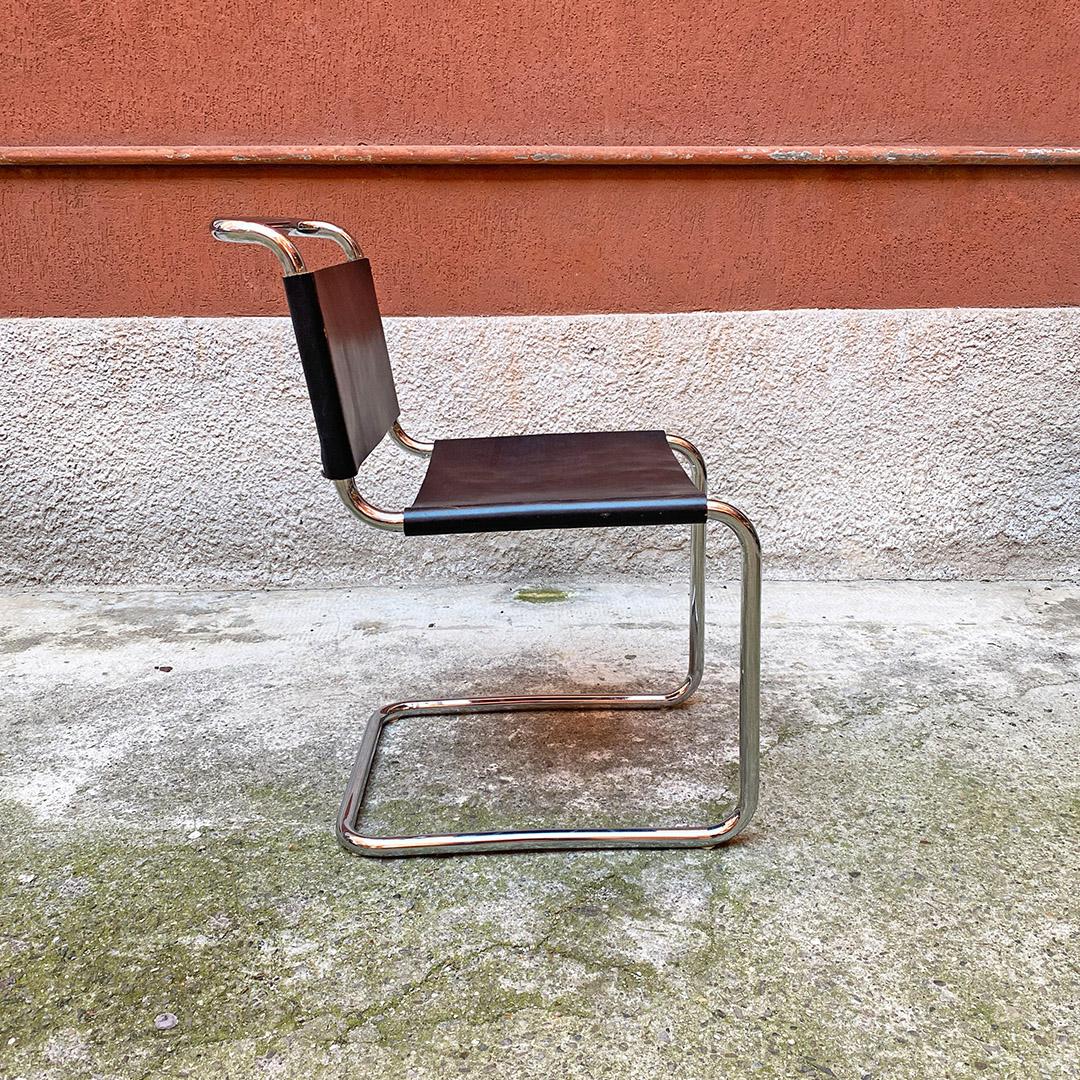 Late 20th Century Italian Modern Set of Steel and Leather Chairs like Cantilever S33, Gavina 1970s