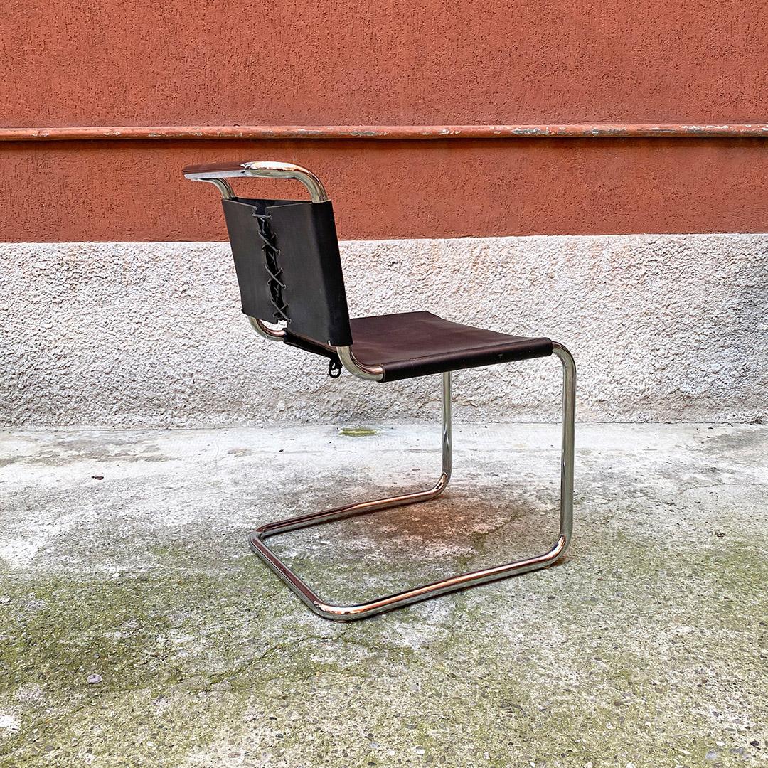 Metal Italian Modern Set of Steel and Leather Chairs like Cantilever S33, Gavina 1970s