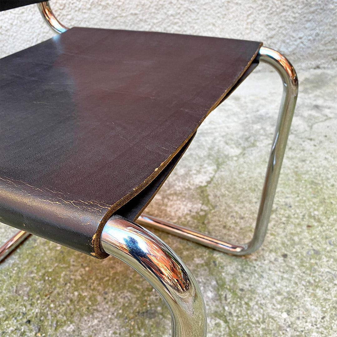 Italian Modern Set of Steel and Leather Chairs like Cantilever S33, Gavina 1970s 4