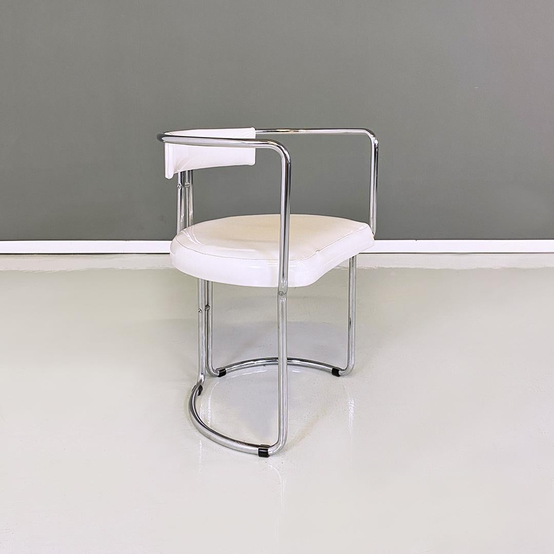 Late 20th Century Italian Modern Set of Ten Steel and White Glossy Faux Leather Chairs, 1970s