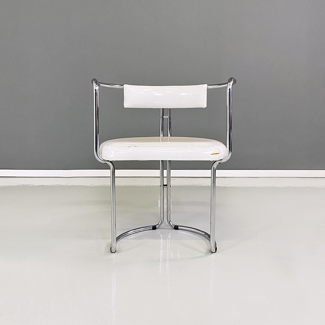 Italian Modern Set of Ten Steel and White Glossy Faux Leather Chairs, 1970s 1