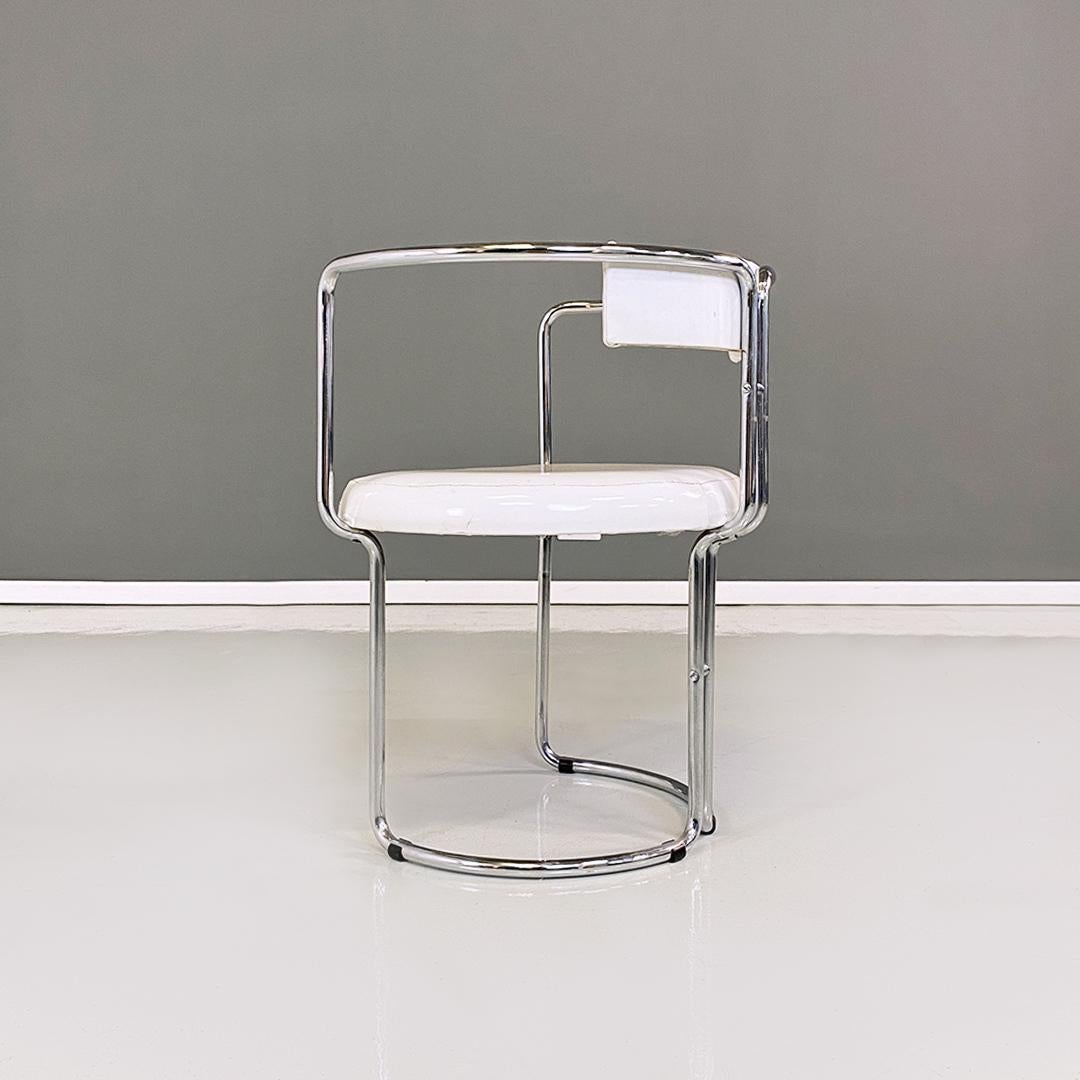 Italian Modern Set of Ten Steel and White Glossy Faux Leather Chairs, 1970s 2