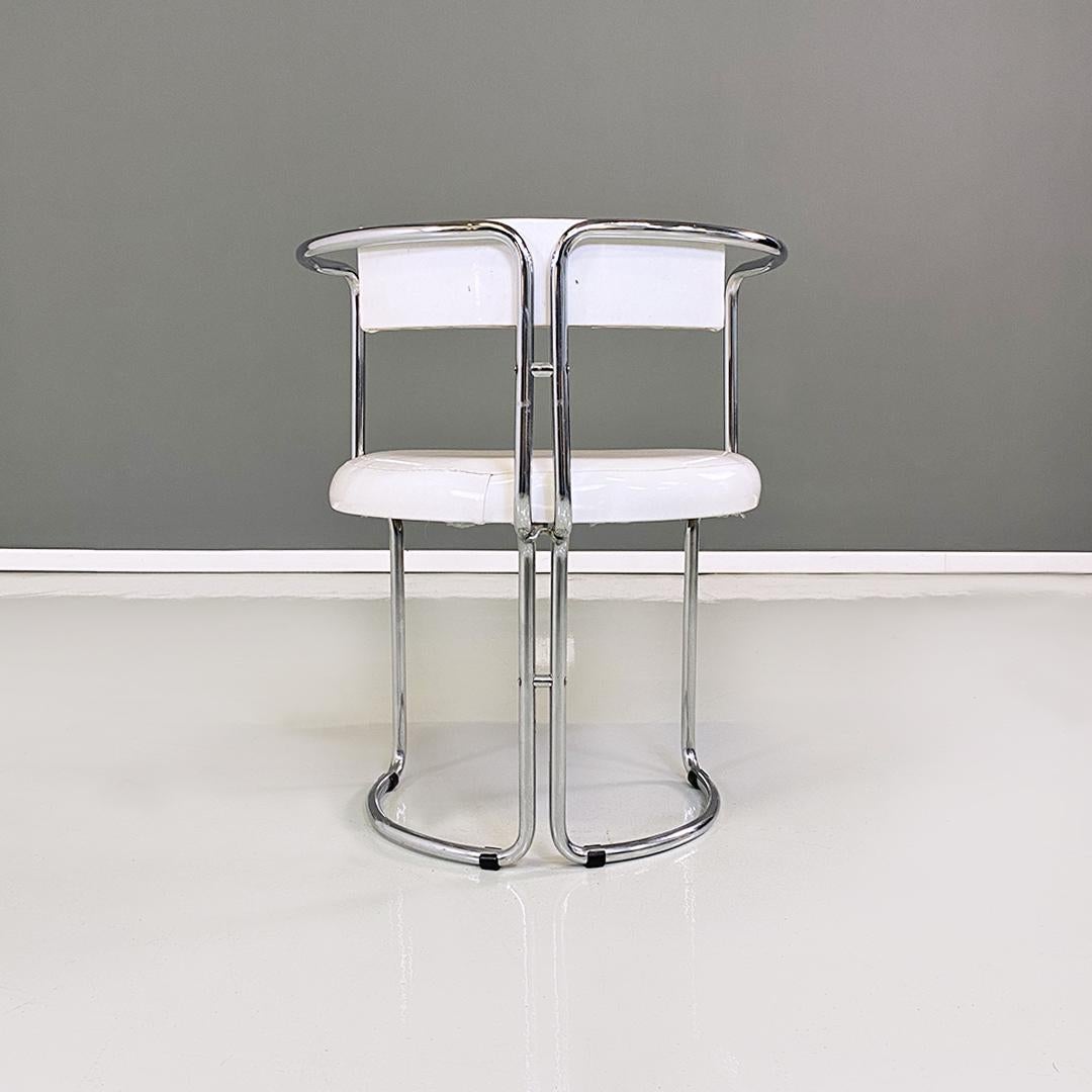 Italian Modern Set of Ten Steel and White Glossy Faux Leather Chairs, 1970s 3