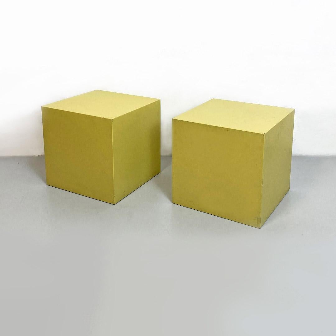 Italian Modern Set of Three Acid Green Wood Cube Coffee Tables or Bedsides 1990s 1