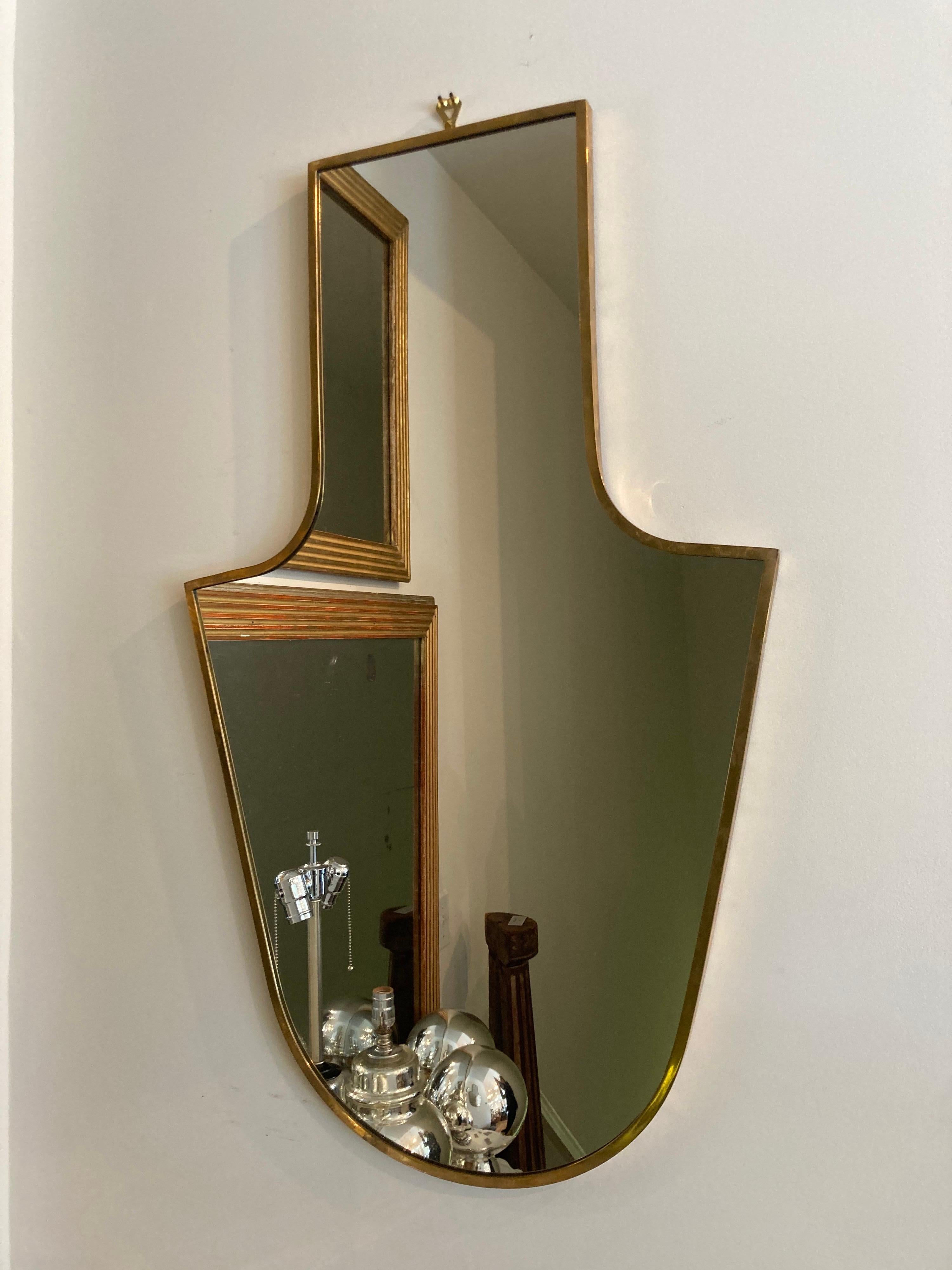 Italian Modern Shaped Brass Framed Mirror In Good Condition In East Hampton, NY