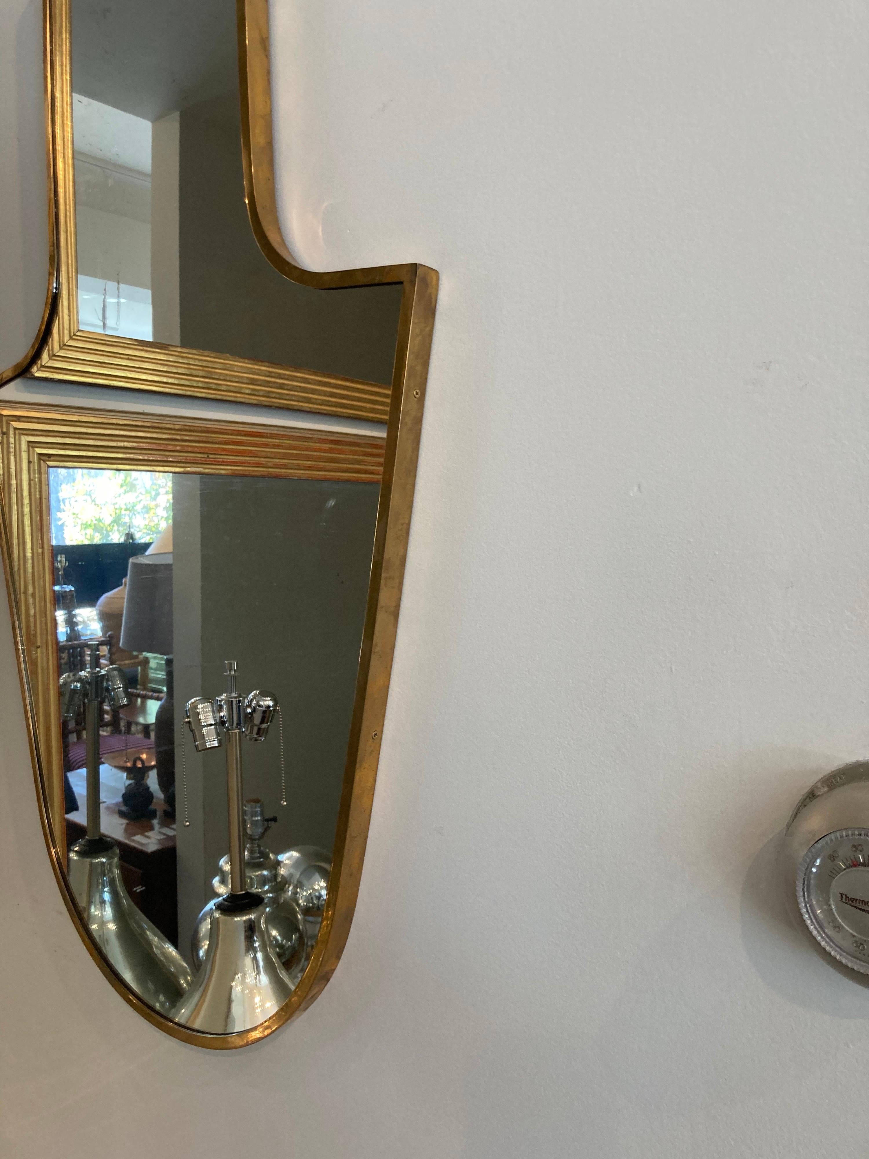 Italian Modern Shaped Brass Framed Mirror 1