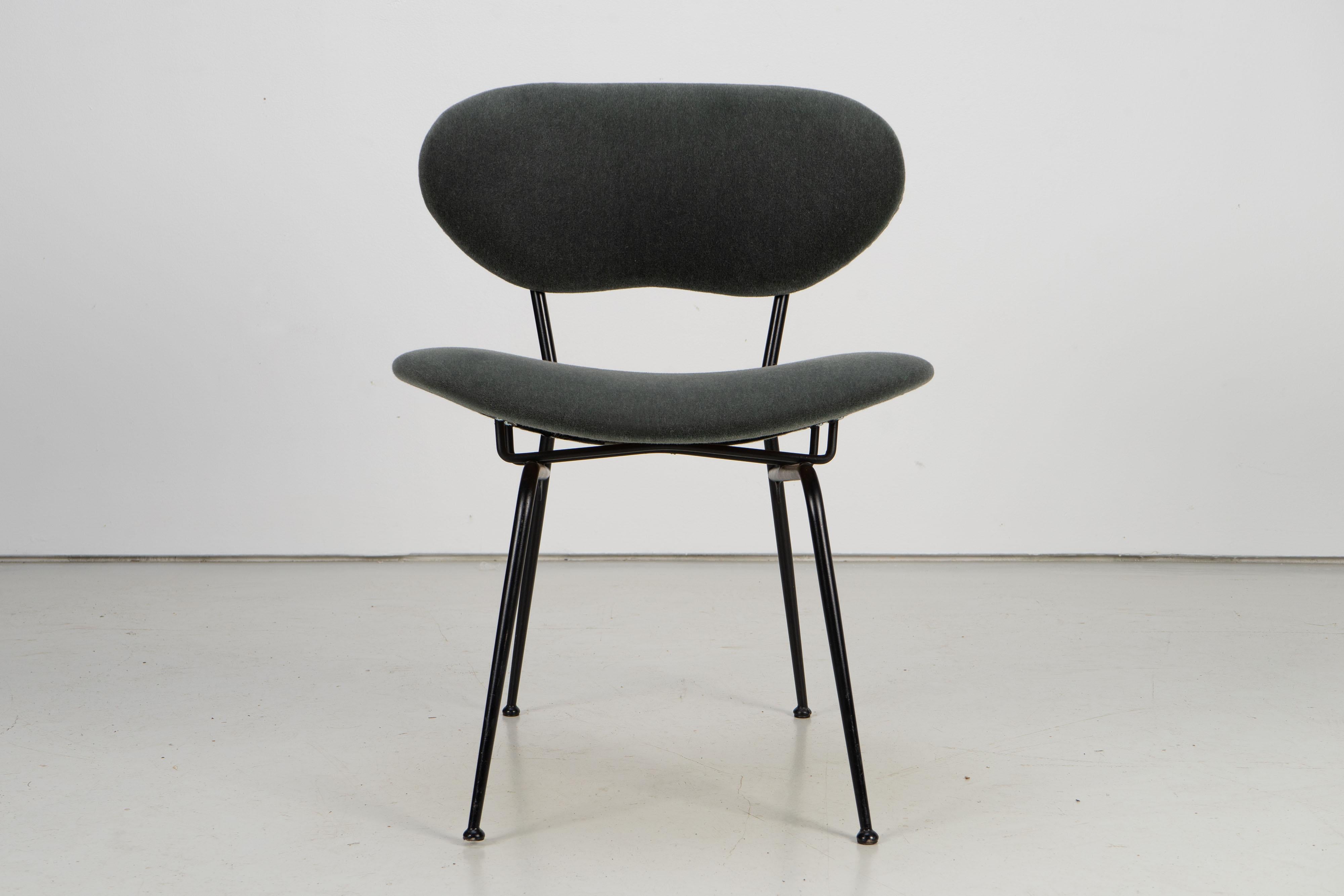 Steel Italian Modern Side Chairs with Mohair, 1960s For Sale