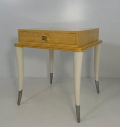 Italian Modern Side Table in Maple, Cream Lacquer and Chrome, 1980s