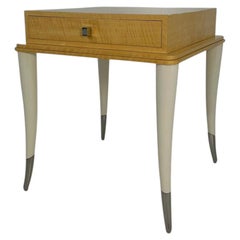 Italian Modern Side Table in Maple, Cream Lacquer and Chrome, 1980s