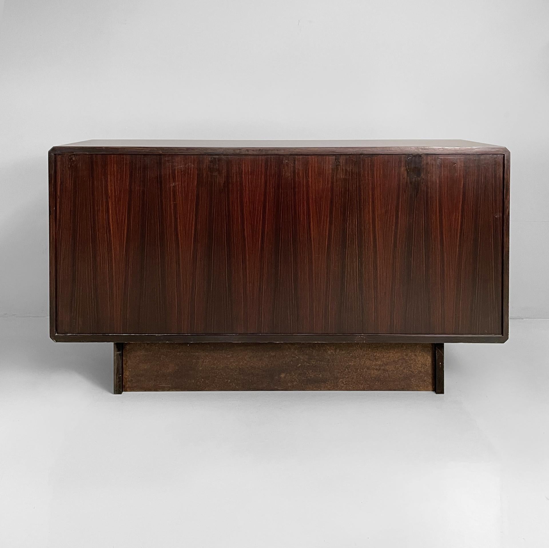 Italian modern sideboard in wood with hinged doors, shelves and drawers, 1970s For Sale 14