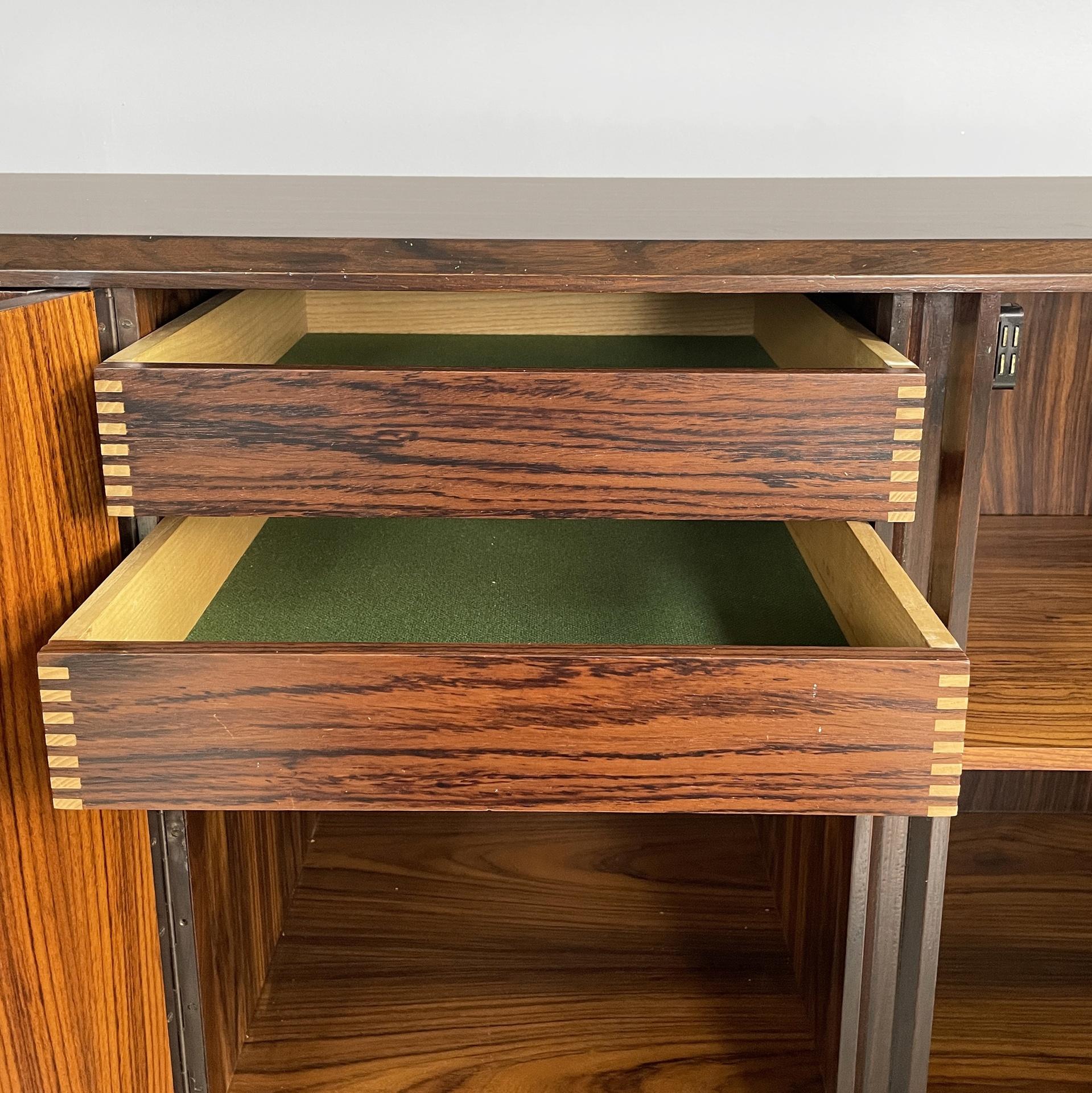Italian modern sideboard in wood with hinged doors, shelves and drawers, 1970s For Sale 2
