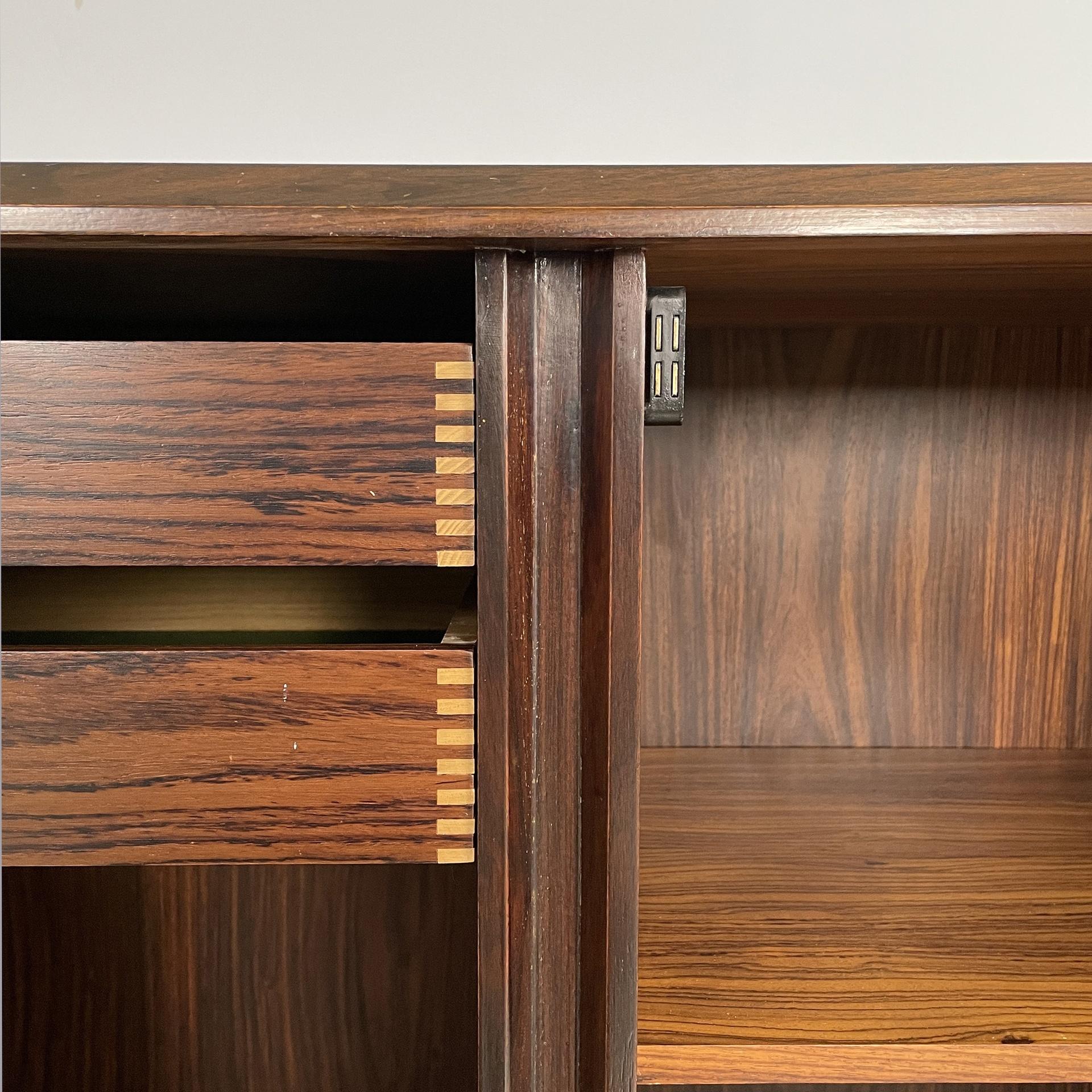 Italian modern sideboard in wood with hinged doors, shelves and drawers, 1970s For Sale 3