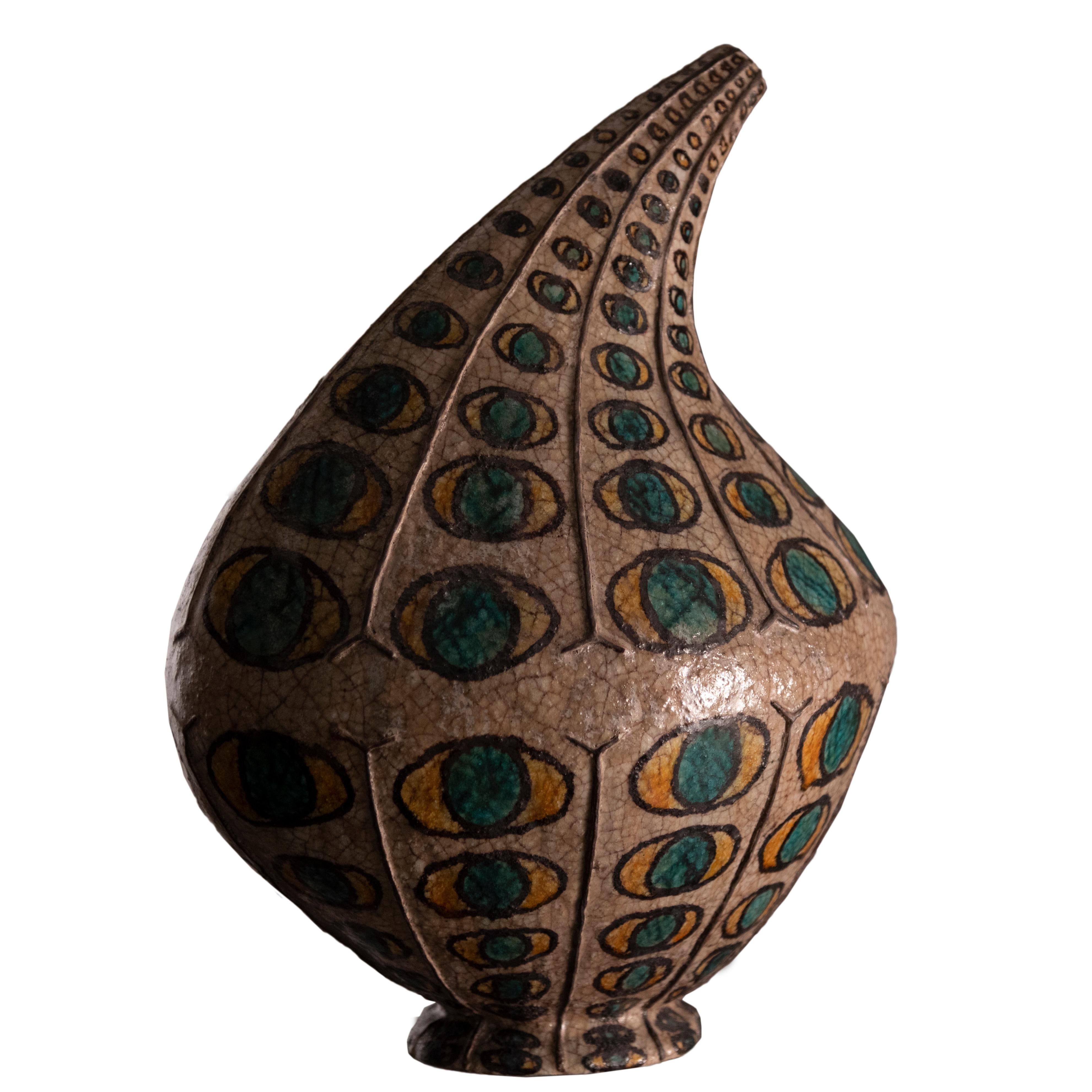 Majolica Carlo Zauli Italian Modern Signed And Archived Archaic Vase For Sale