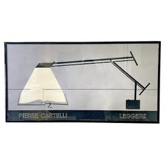 Vintage Italian modern silk screen print of Tizio lamp table by Pierre Castelli, 1986