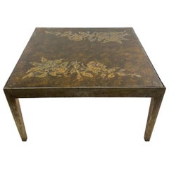 Mesa de centro italiana moderna de plata dorada y cristal "eglomise", Max Ingrand