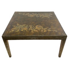 Italian Modern Silver Gilt and Eglomise' Glass Coffee Table, Max Ingrand