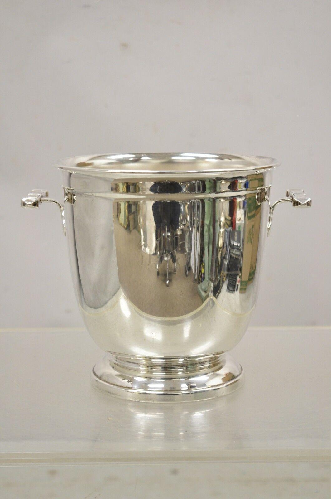 Vintage Italian Modern Silver Plated Twin Bar Handle Champagne Chiller Wine Ice Bucket. Item features engraved 