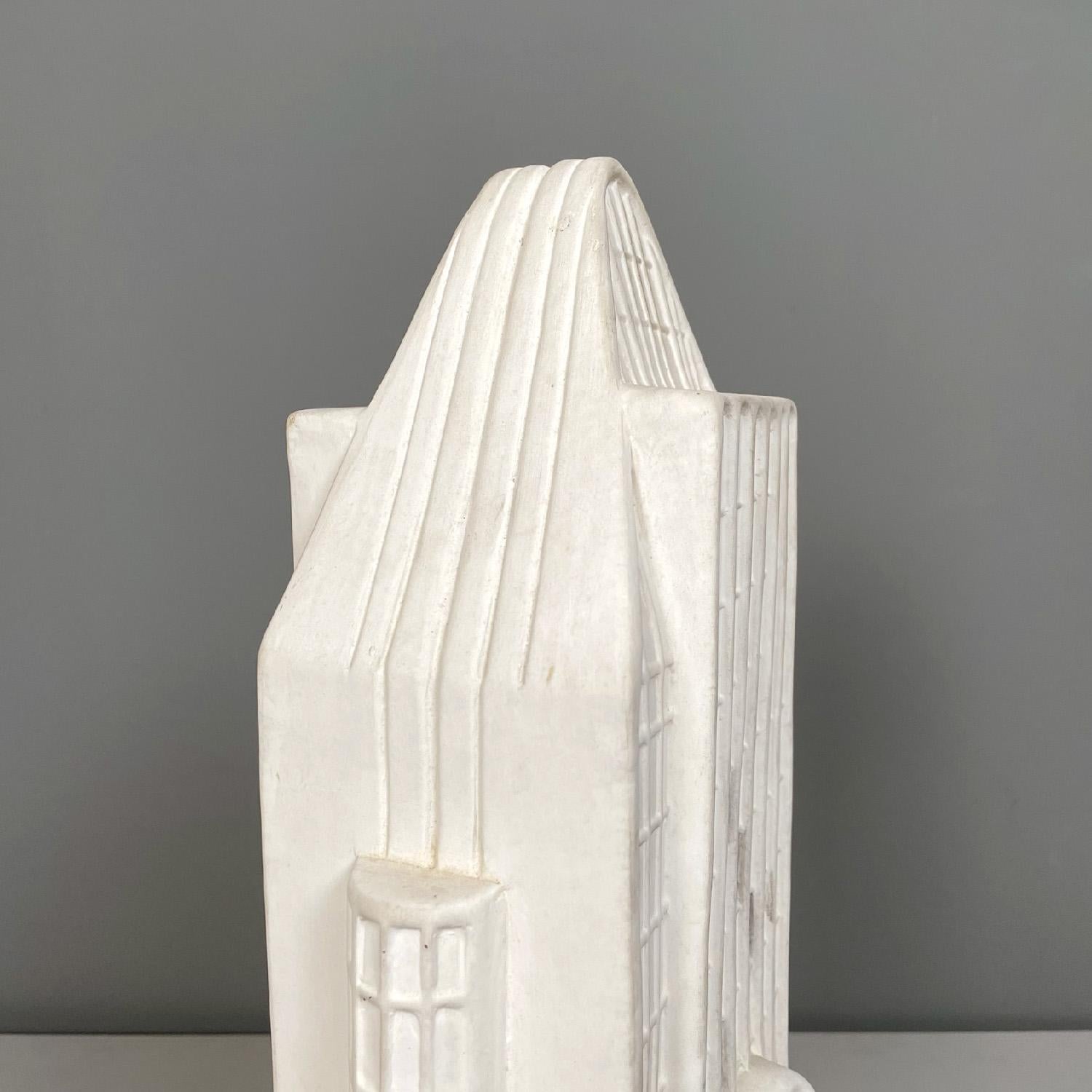 Ceramic Italian modern skyscraper white beige Biscuit ceramic sculpture, 1980s For Sale