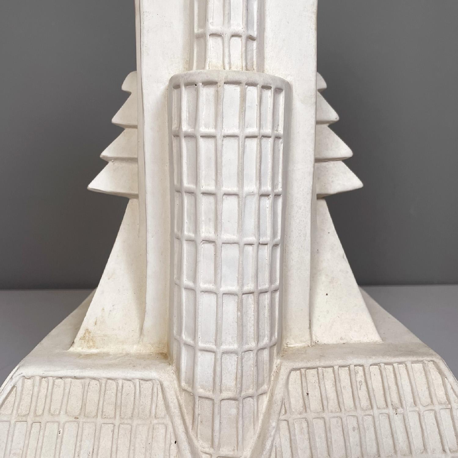 Italian modern skyscraper white beige Biscuit ceramic sculpture, 1980s For Sale 3