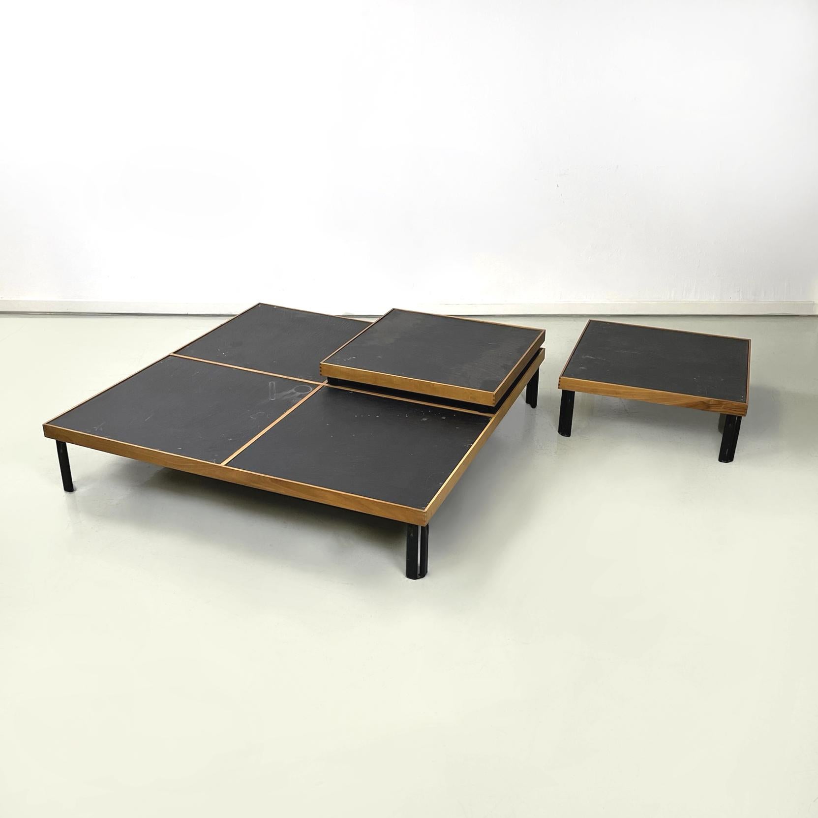 Modern Italian modern Slate wood metal Coffee tables by De Martini for Cassina, 1980s For Sale