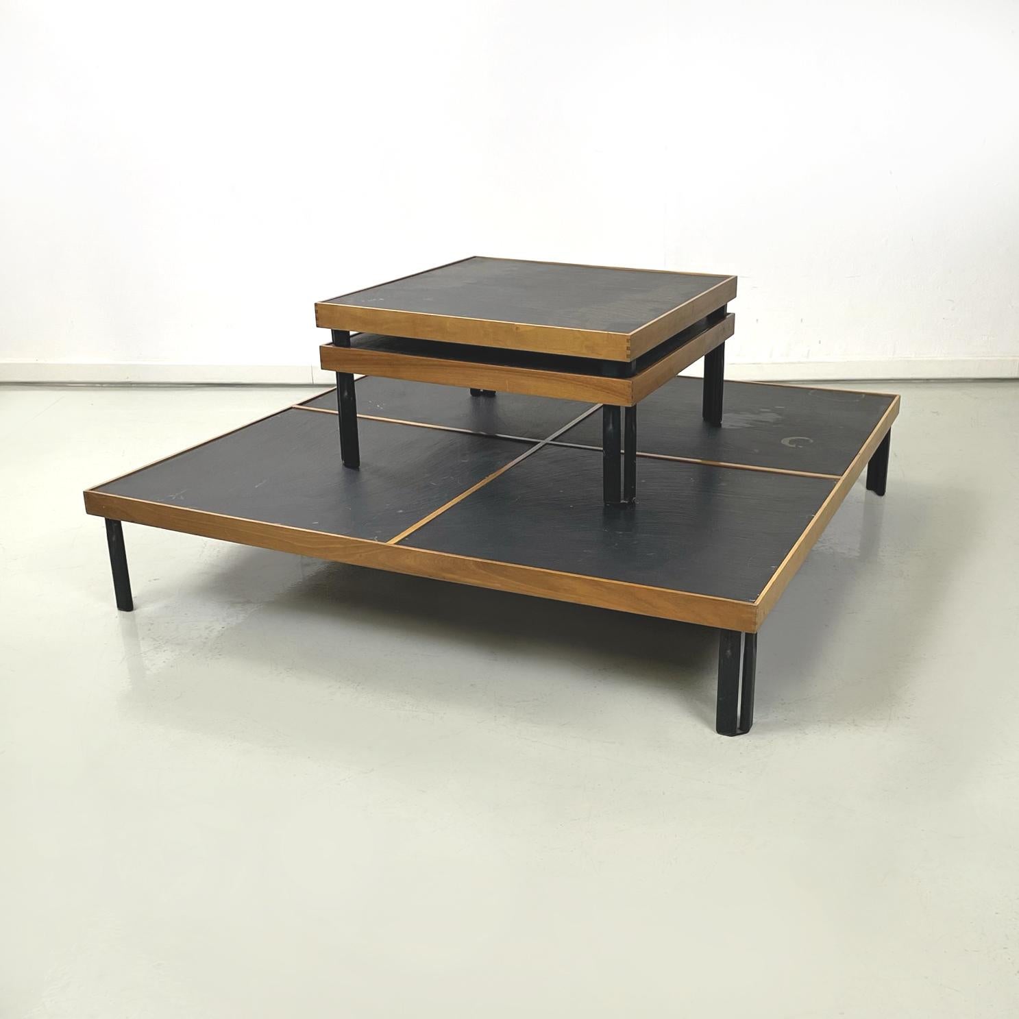 Italian modern Slate wood metal Coffee tables by De Martini for Cassina, 1980s In Good Condition For Sale In MIlano, IT