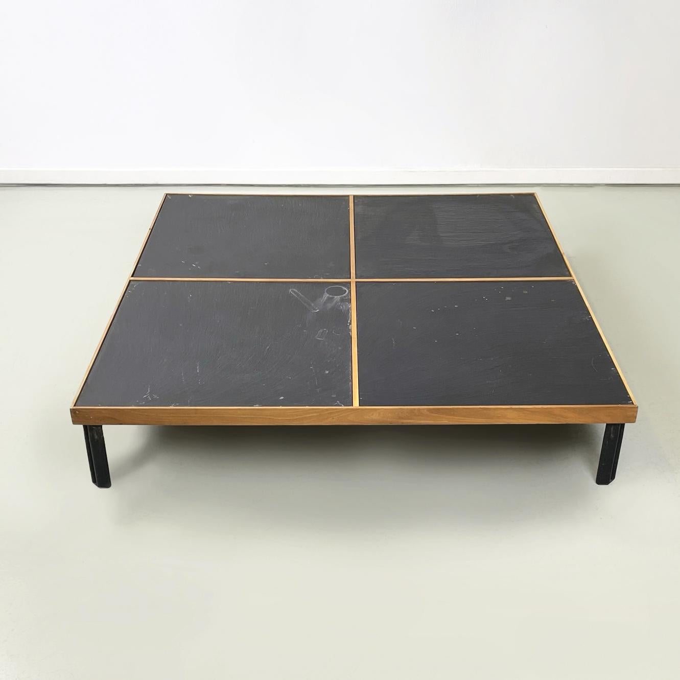 Metal Italian modern Slate wood metal Coffee tables by De Martini for Cassina, 1980s For Sale