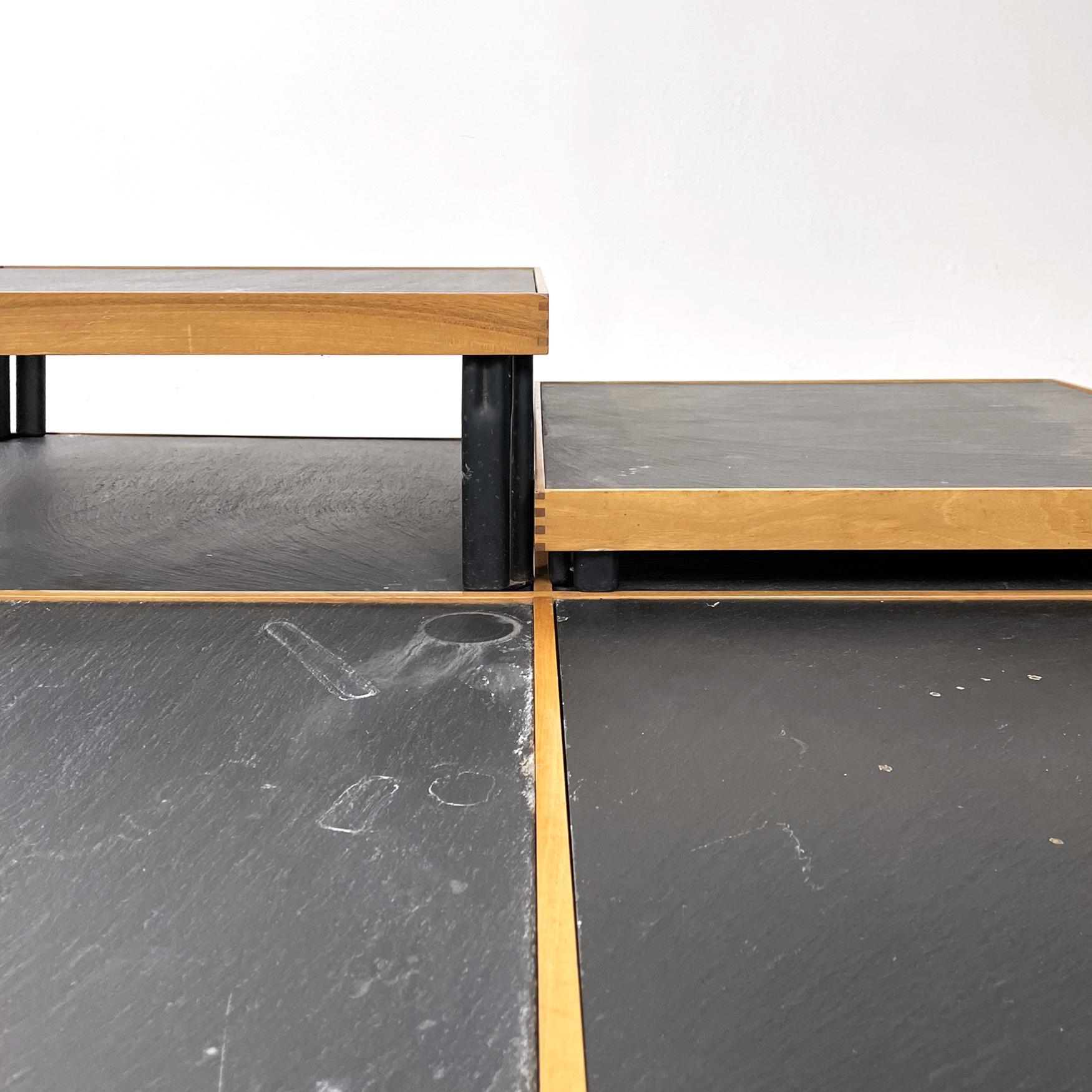 Italian modern Slate wood metal Coffee tables by De Martini for Cassina, 1980s For Sale 1