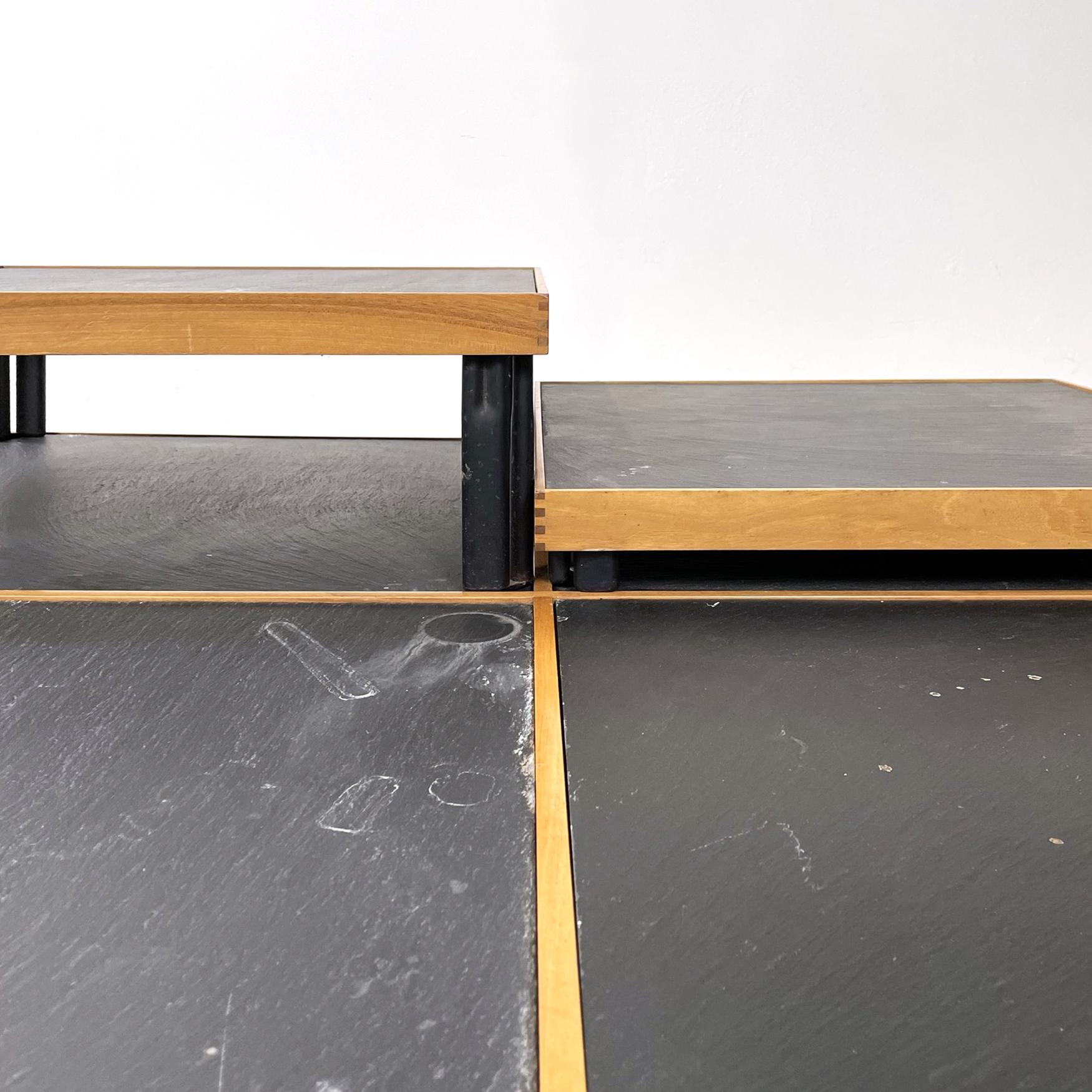 Mesas de centro modernas italianas de metal y madera de pizarra de De Martini para Cassina, años 80 Metal en venta