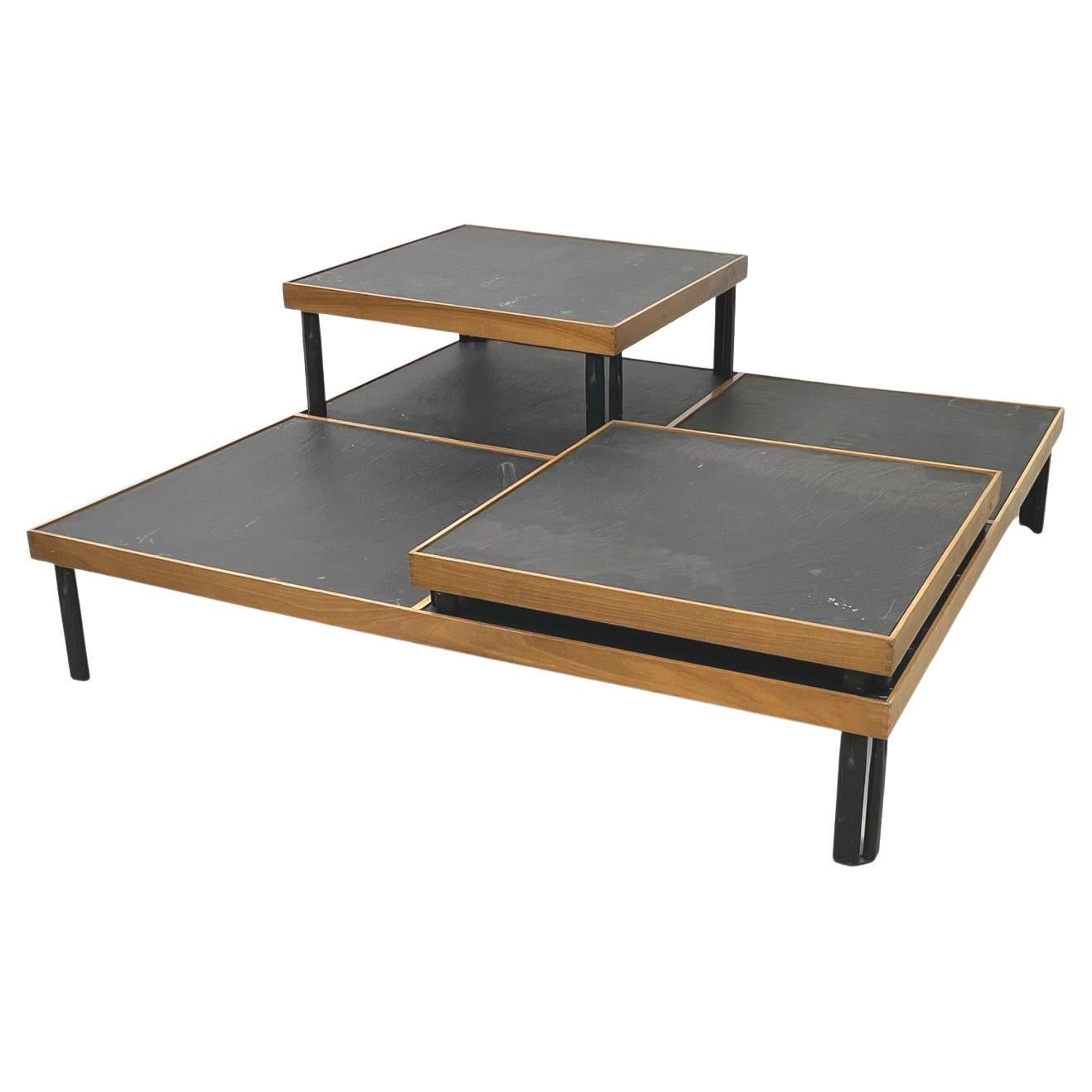 Italian modern Slate wood metal Coffee tables by De Martini for Cassina, 1980s For Sale
