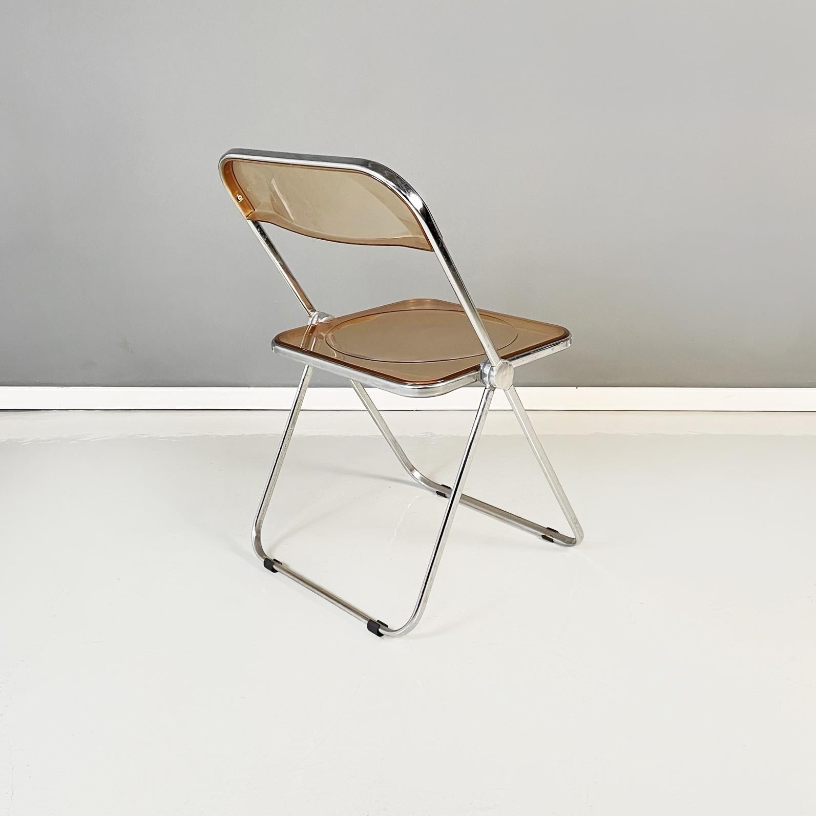 Italian Modern Smoked ABS Folding Chairs Plia by Piretti Anonima Castelli, 1970s In Good Condition In MIlano, IT