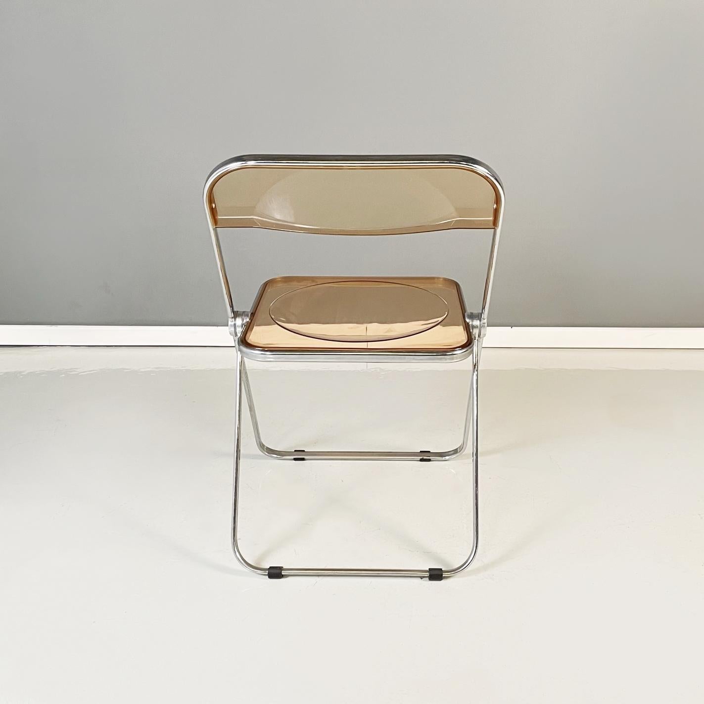 Late 20th Century Italian Modern Smoked ABS Folding Chairs Plia by Piretti Anonima Castelli, 1970s