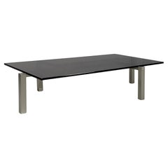 Table basse moderne italienne en verre fumé et acier par Formanova, années 1970.