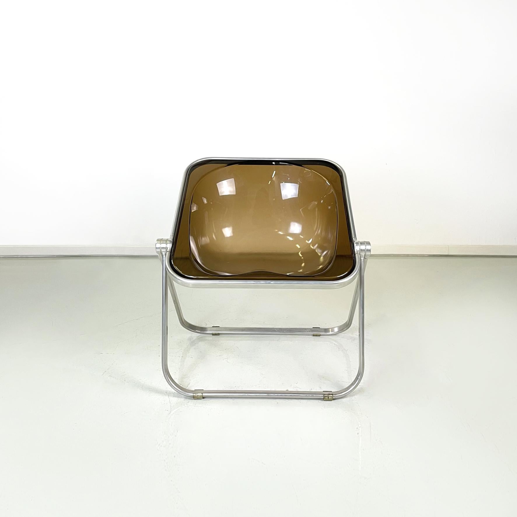 Italian Modern Smoked Plastic Armchairs Plona by Piretti Anonima Castelli, 1970s In Good Condition In MIlano, IT