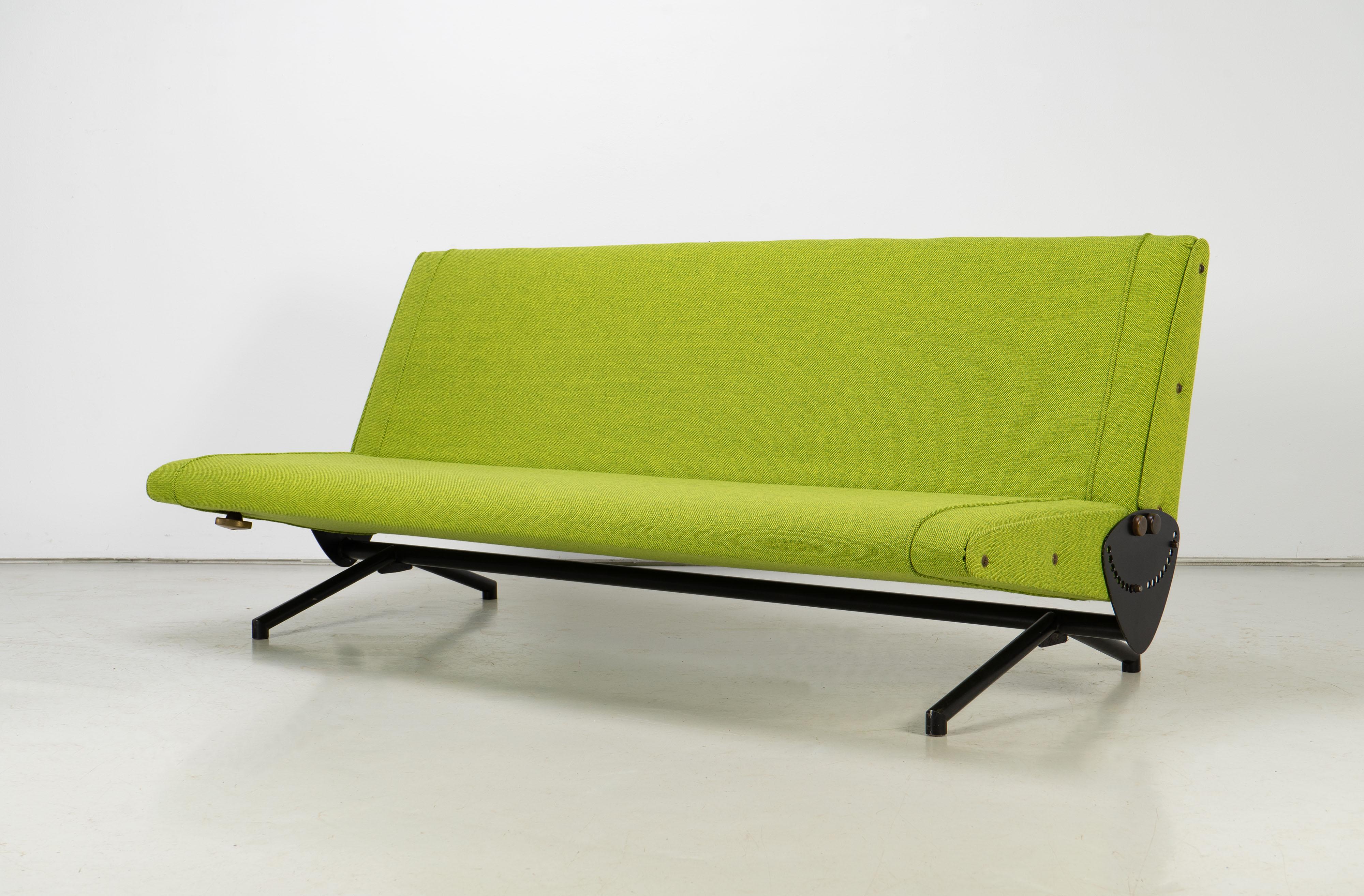 20th Century Italian Modern Sofa D70 by Osvaldo Borsani by Tecno, yellow-green Fabric, 1950s