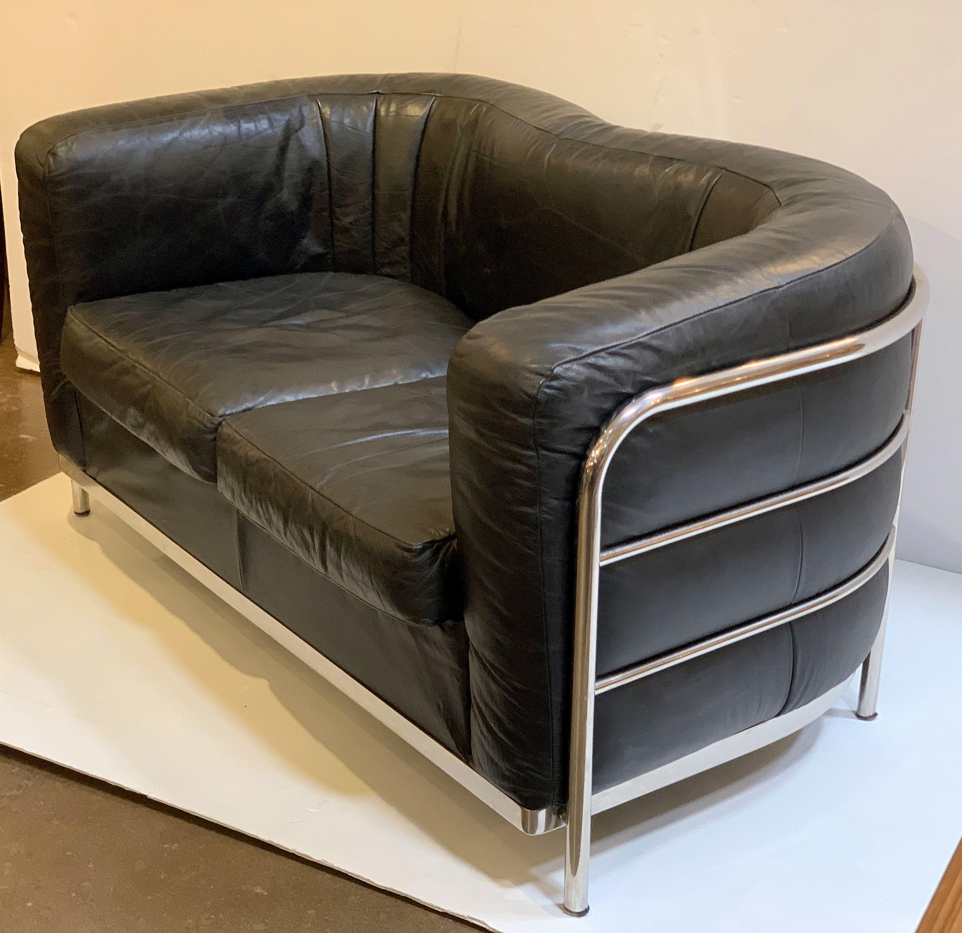 black leather and chrome sofa