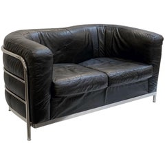 Italian Modern Sofa of Chrome and Black Leather by Paolo Lomazzi