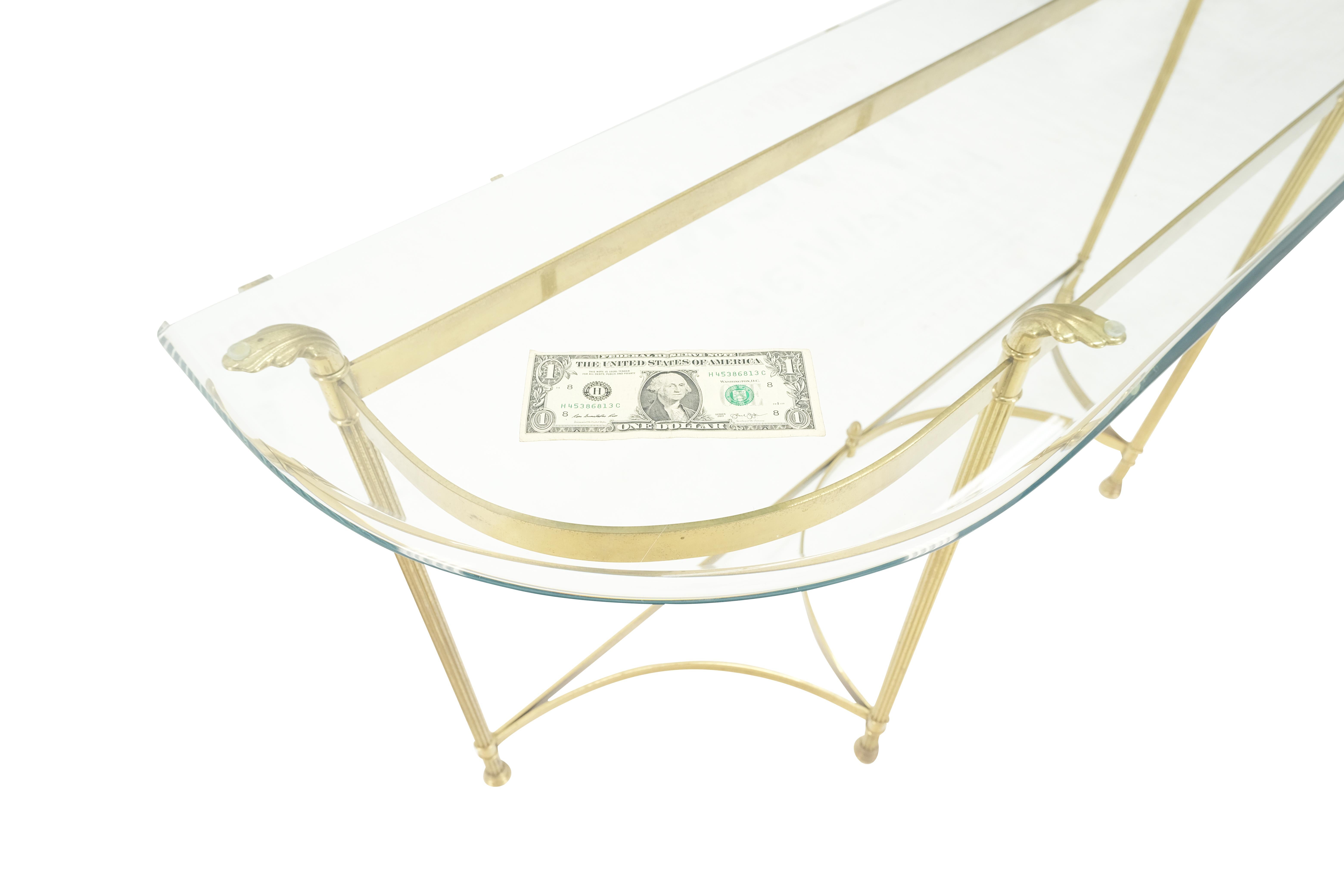 Italian Modern Solid Brass Base Demi Lune Shape Glass Top Console Sofa Table  For Sale 7