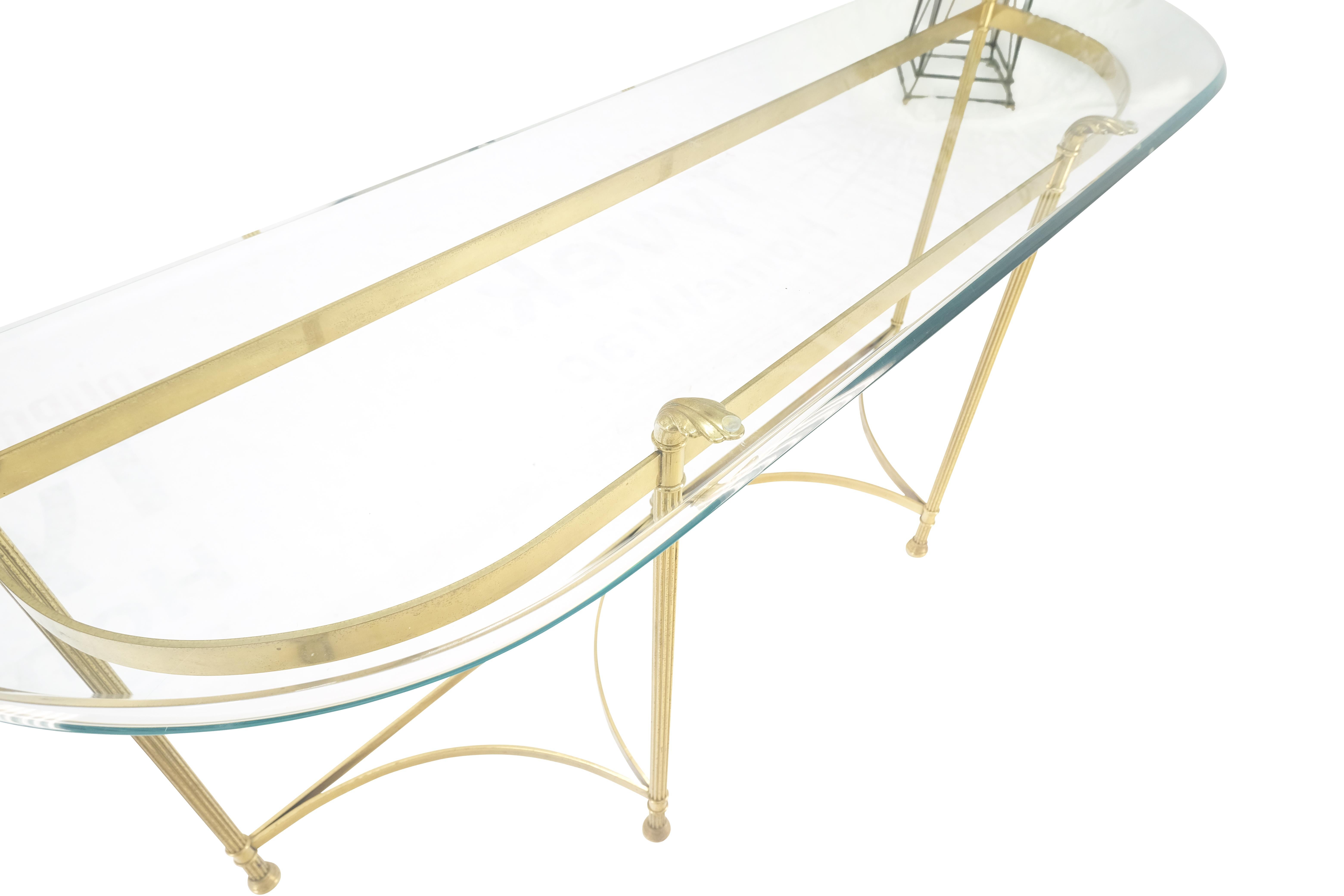 Italian Modern Solid Brass Base Demi Lune Shape Glass Top Console Sofa Table MINT!
glass: 1/2in
