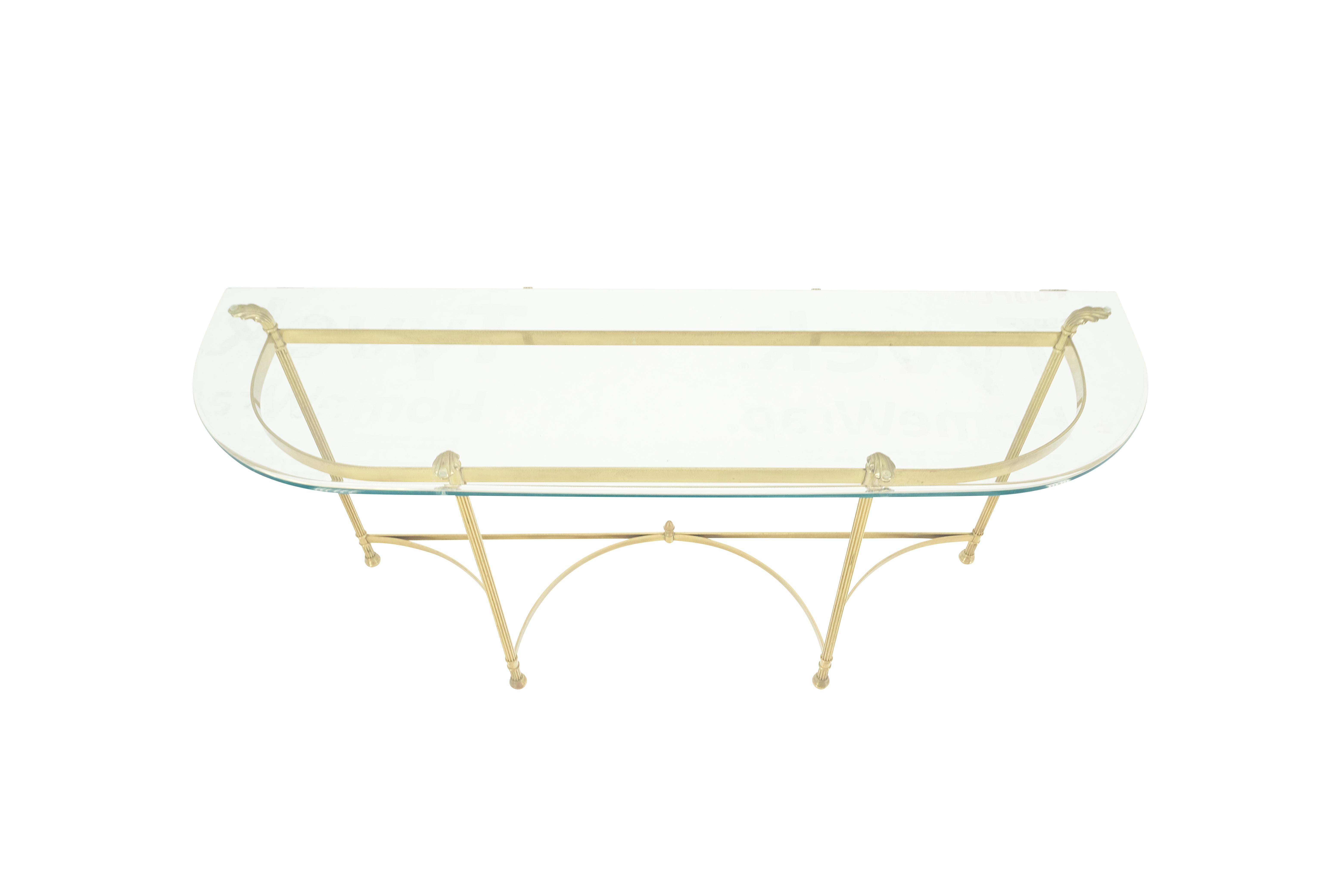 20th Century Italian Modern Solid Brass Base Demi Lune Shape Glass Top Console Sofa Table  For Sale