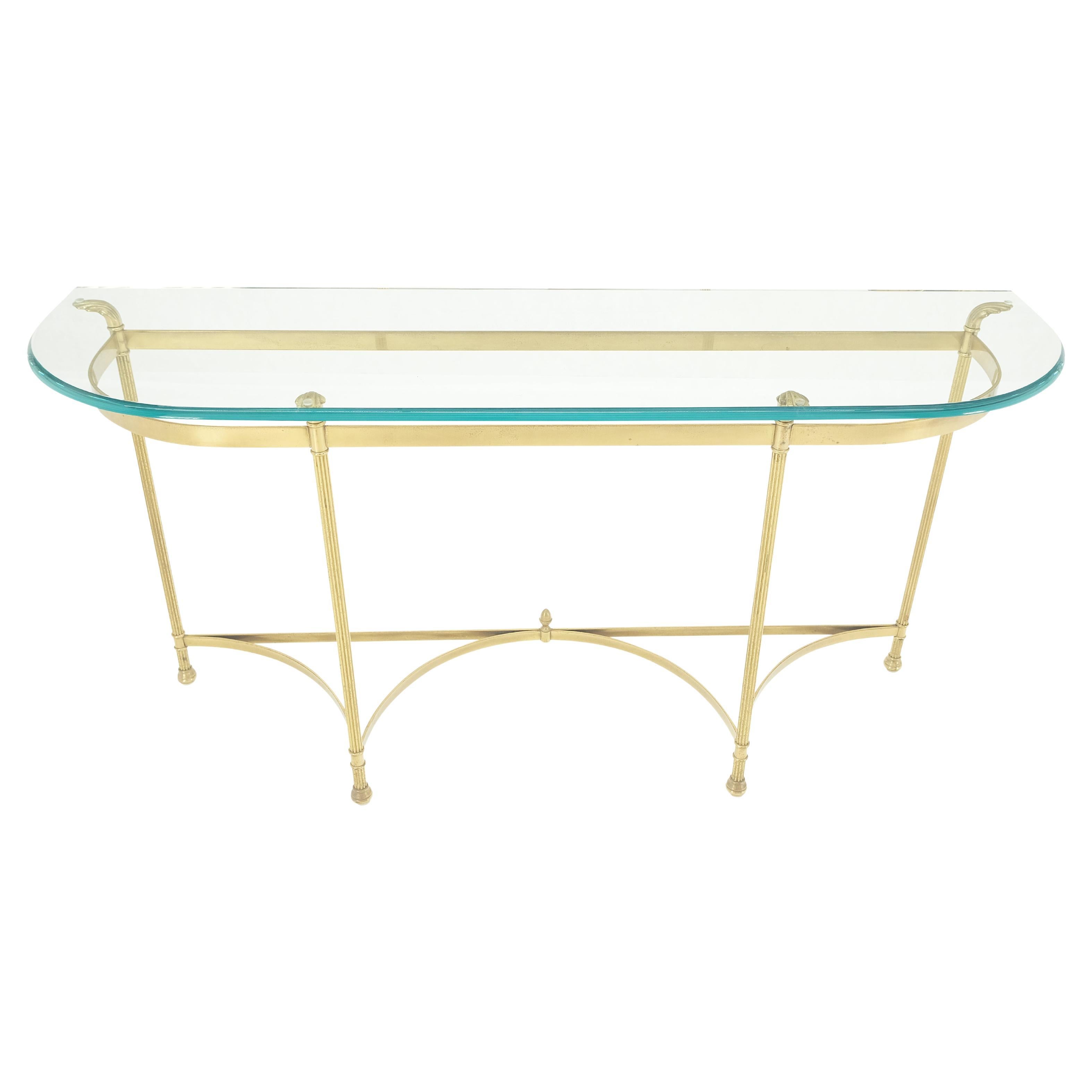 Italian Modern Solid Brass Base Demi Lune Shape Glass Top Console Sofa Table  For Sale
