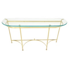 Vintage Italian Modern Solid Brass Base Demi Lune Shape Glass Top Console Sofa Table 