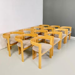 Italian modern solid wood and beige corduroy fabric tub chairs, 1980s