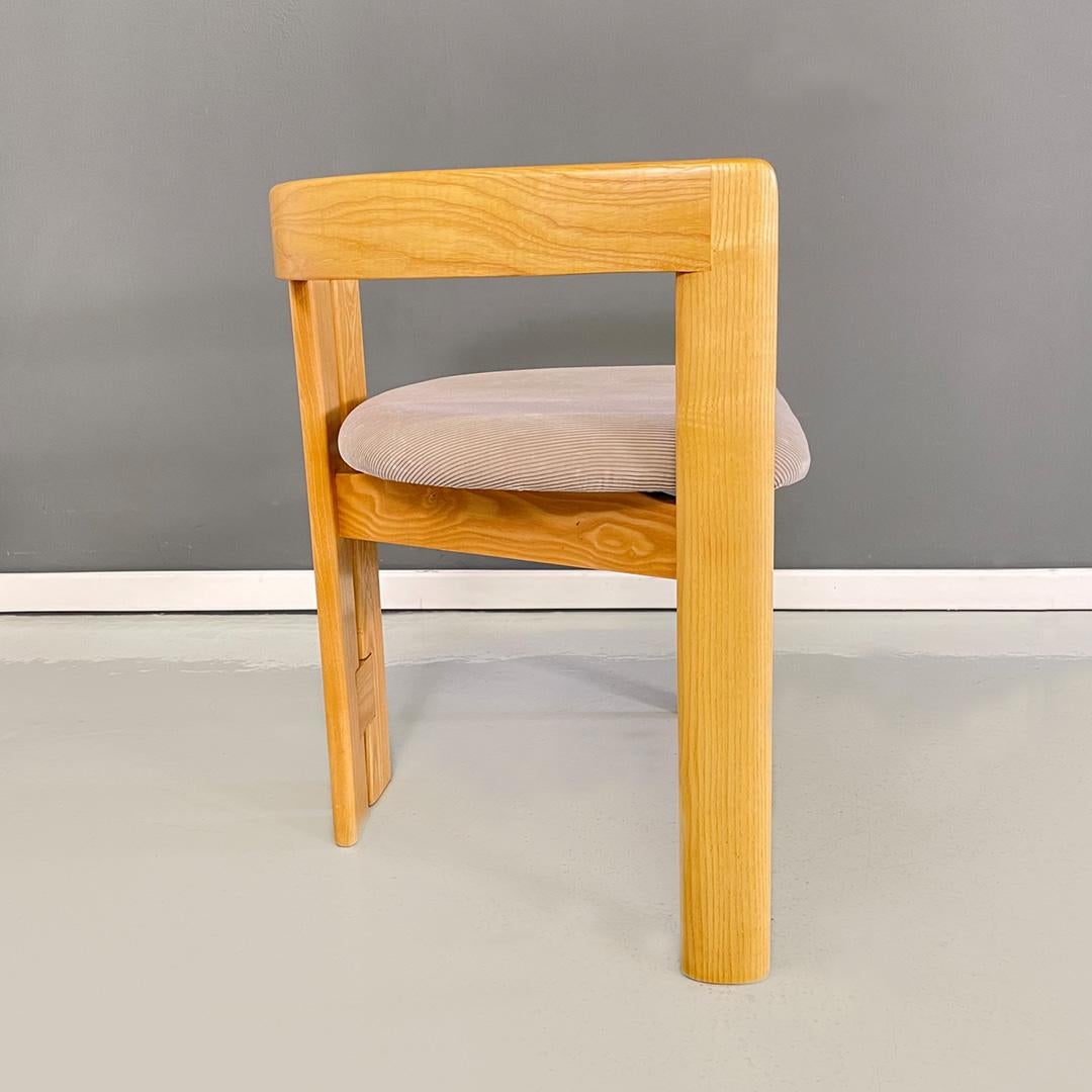 Late 20th Century Italian modern solid wood and beige corduroy fabric tub chairs, 1980s For Sale